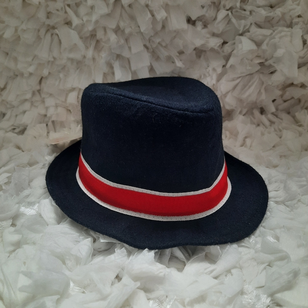 Cat & Jack Navy Fedora Hat Red White Band 0-6M